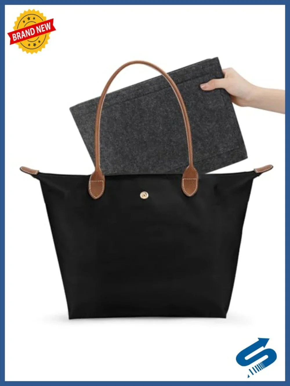 Large Capacity Foldable Waterproof Nylon Tote Bag with Purse Organizer Insert